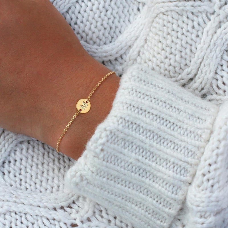BAYLAY Gold Initial Bracelets for Women Girls Gifts - 18K Gold Plated Letter Initial Bracelet Dainty Disc Monogram Bracelet Gold Bracelets for Women Gold Jewelry Gifts for Women Teen Girls - Image 2